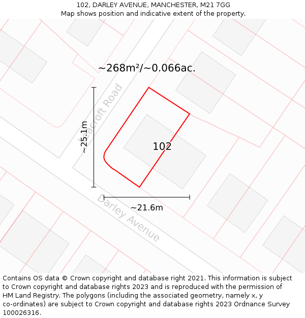 102, DARLEY AVENUE, MANCHESTER, M21 7GG: Plot and title map