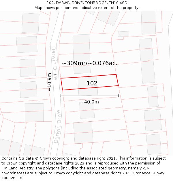 102, DARWIN DRIVE, TONBRIDGE, TN10 4SD: Plot and title map