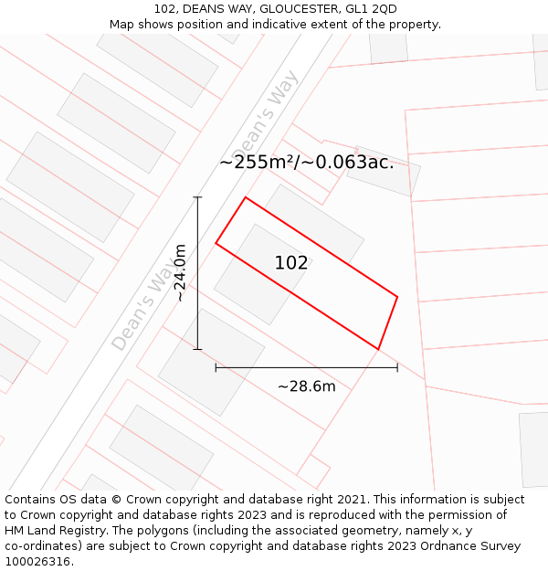 102, DEANS WAY, GLOUCESTER, GL1 2QD: Plot and title map