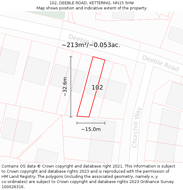 102, DEEBLE ROAD, KETTERING, NN15 5HW: Plot and title map