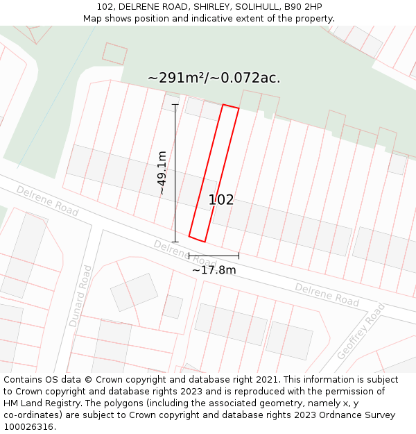 102, DELRENE ROAD, SHIRLEY, SOLIHULL, B90 2HP: Plot and title map