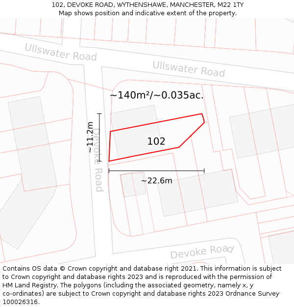 102, DEVOKE ROAD, WYTHENSHAWE, MANCHESTER, M22 1TY: Plot and title map