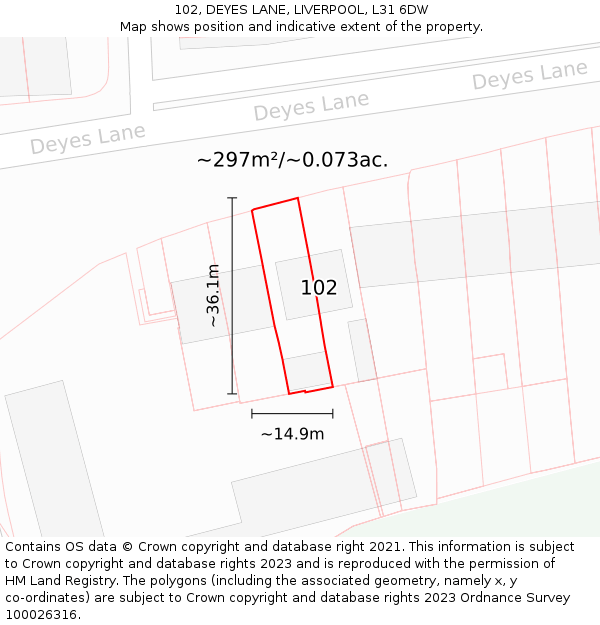 102, DEYES LANE, LIVERPOOL, L31 6DW: Plot and title map