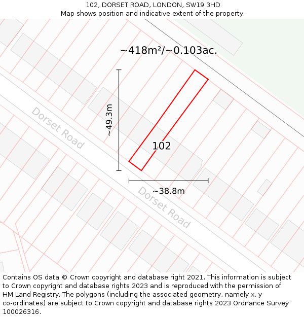 102, DORSET ROAD, LONDON, SW19 3HD: Plot and title map