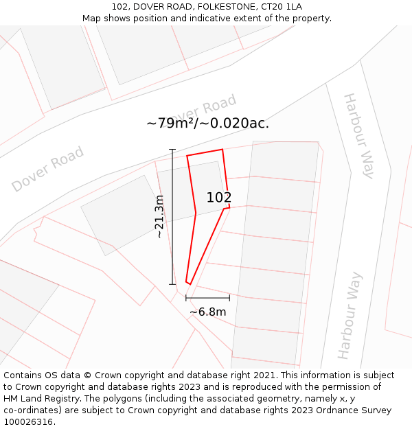 102, DOVER ROAD, FOLKESTONE, CT20 1LA: Plot and title map