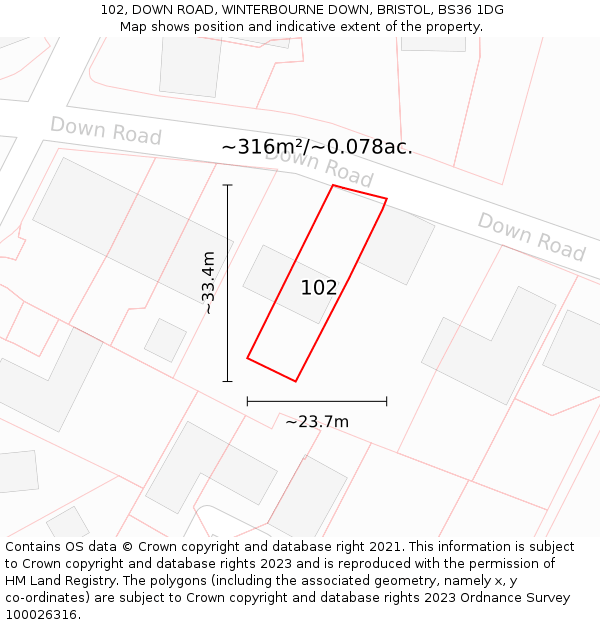 102, DOWN ROAD, WINTERBOURNE DOWN, BRISTOL, BS36 1DG: Plot and title map