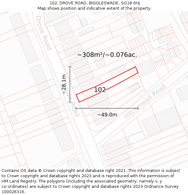 102, DROVE ROAD, BIGGLESWADE, SG18 0HJ: Plot and title map