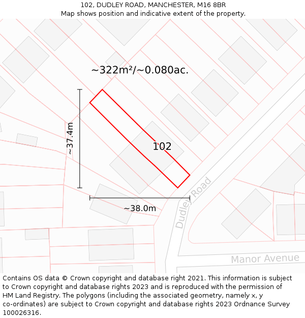 102, DUDLEY ROAD, MANCHESTER, M16 8BR: Plot and title map