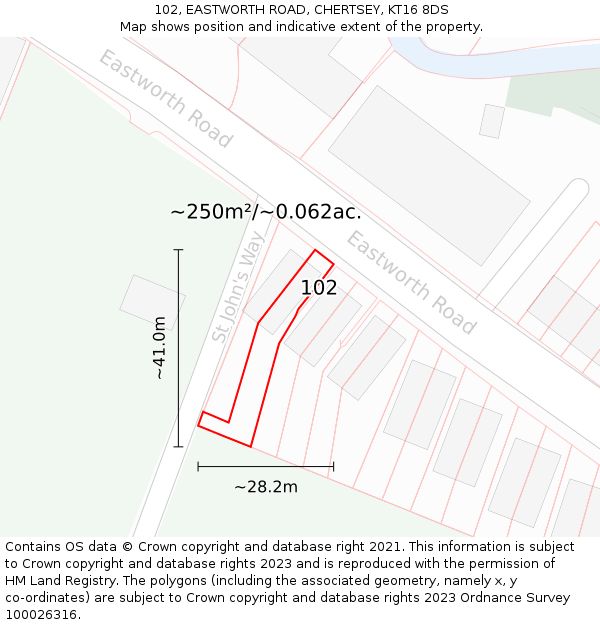 102, EASTWORTH ROAD, CHERTSEY, KT16 8DS: Plot and title map