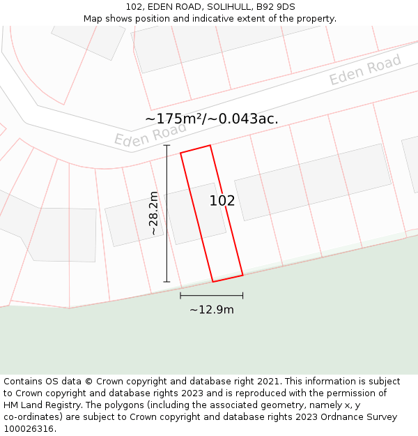 102, EDEN ROAD, SOLIHULL, B92 9DS: Plot and title map
