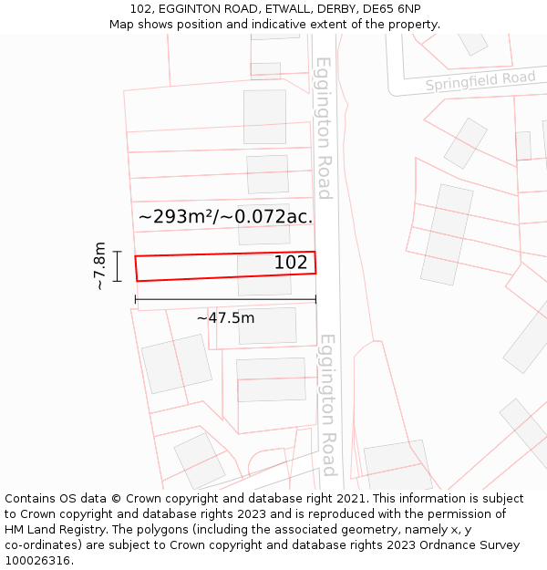 102, EGGINTON ROAD, ETWALL, DERBY, DE65 6NP: Plot and title map