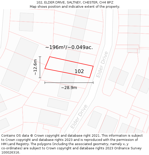 102, ELDER DRIVE, SALTNEY, CHESTER, CH4 8PZ: Plot and title map