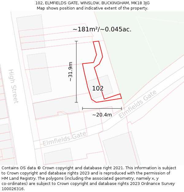 102, ELMFIELDS GATE, WINSLOW, BUCKINGHAM, MK18 3JG: Plot and title map
