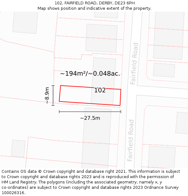 102, FAIRFIELD ROAD, DERBY, DE23 6PH: Plot and title map