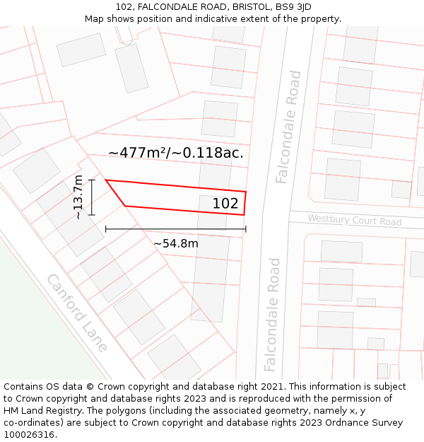 102, FALCONDALE ROAD, BRISTOL, BS9 3JD: Plot and title map