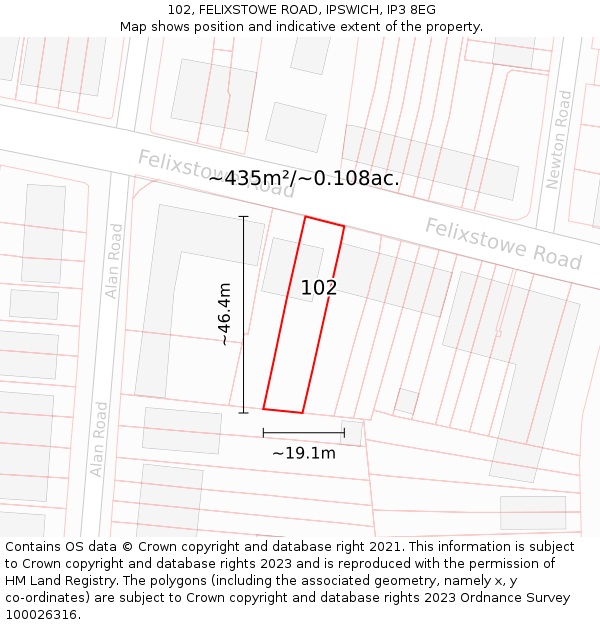 102, FELIXSTOWE ROAD, IPSWICH, IP3 8EG: Plot and title map