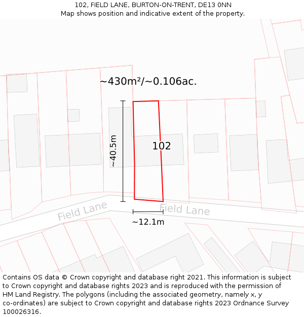 102, FIELD LANE, BURTON-ON-TRENT, DE13 0NN: Plot and title map