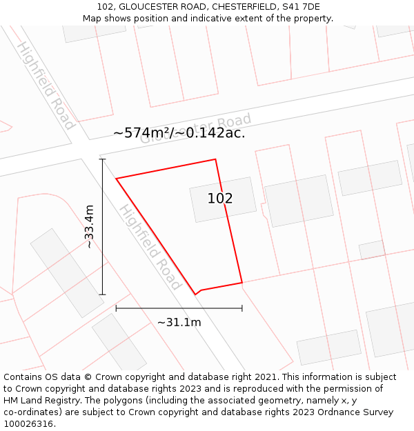 102, GLOUCESTER ROAD, CHESTERFIELD, S41 7DE: Plot and title map