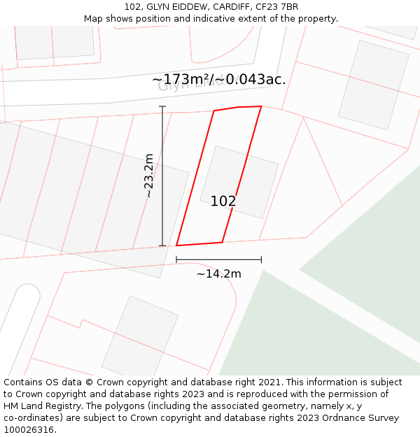 102, GLYN EIDDEW, CARDIFF, CF23 7BR: Plot and title map