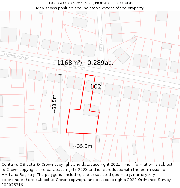 102, GORDON AVENUE, NORWICH, NR7 0DR: Plot and title map