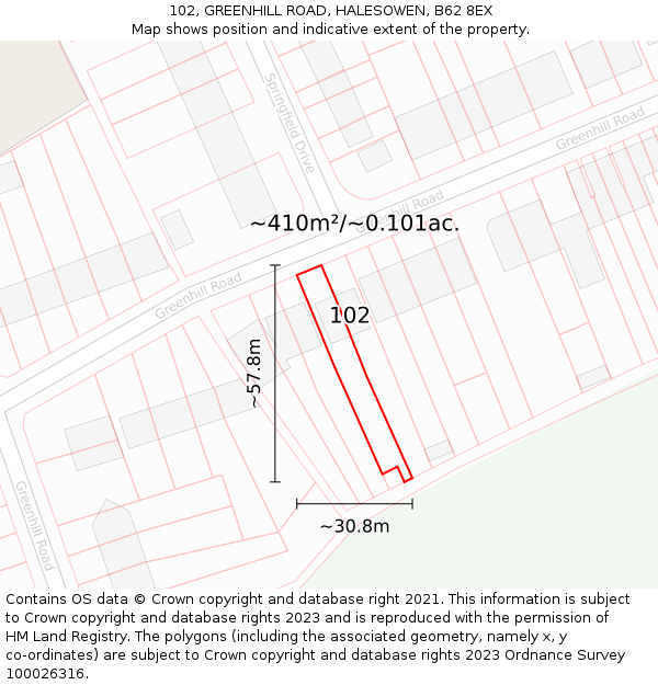 102, GREENHILL ROAD, HALESOWEN, B62 8EX: Plot and title map
