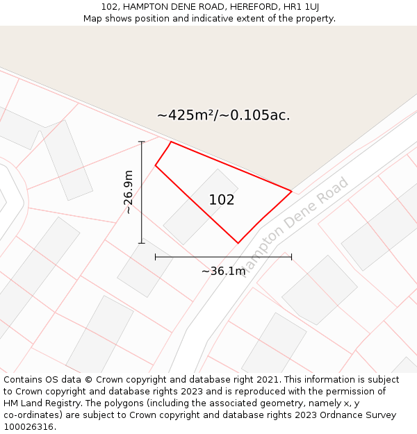 102, HAMPTON DENE ROAD, HEREFORD, HR1 1UJ: Plot and title map