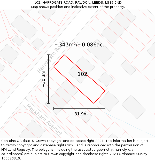 102, HARROGATE ROAD, RAWDON, LEEDS, LS19 6ND: Plot and title map
