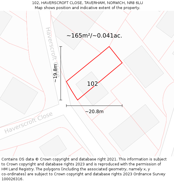 102, HAVERSCROFT CLOSE, TAVERHAM, NORWICH, NR8 6LU: Plot and title map
