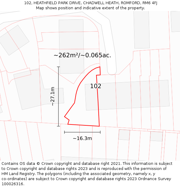 102, HEATHFIELD PARK DRIVE, CHADWELL HEATH, ROMFORD, RM6 4FJ: Plot and title map