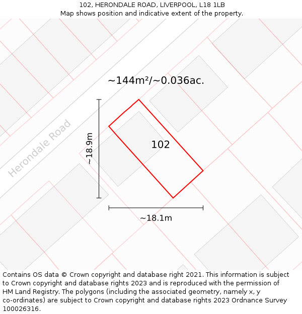 102, HERONDALE ROAD, LIVERPOOL, L18 1LB: Plot and title map