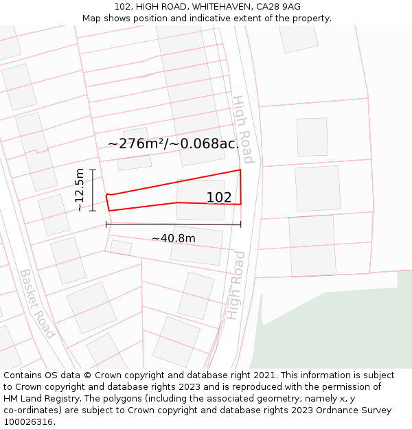 102, HIGH ROAD, WHITEHAVEN, CA28 9AG: Plot and title map