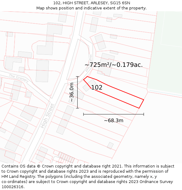 102, HIGH STREET, ARLESEY, SG15 6SN: Plot and title map