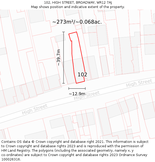 102, HIGH STREET, BROADWAY, WR12 7AJ: Plot and title map
