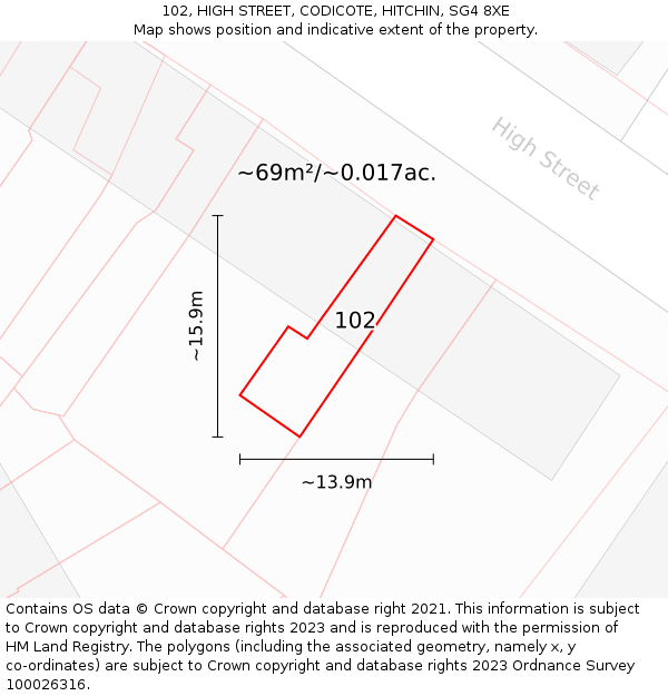 102, HIGH STREET, CODICOTE, HITCHIN, SG4 8XE: Plot and title map