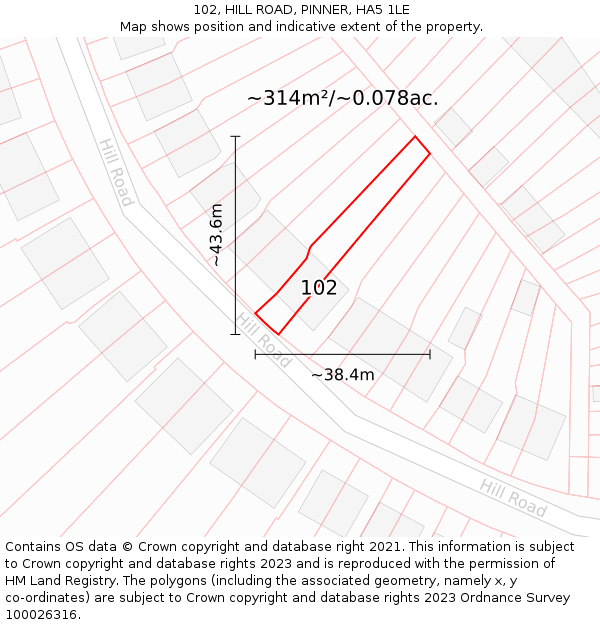 102, HILL ROAD, PINNER, HA5 1LE: Plot and title map
