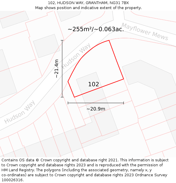 102, HUDSON WAY, GRANTHAM, NG31 7BX: Plot and title map