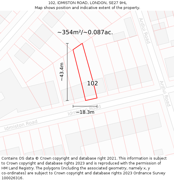 102, IDMISTON ROAD, LONDON, SE27 9HL: Plot and title map