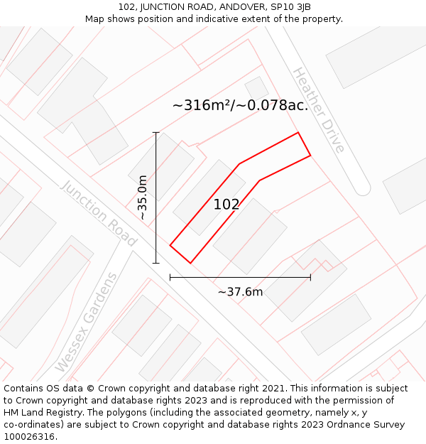 102, JUNCTION ROAD, ANDOVER, SP10 3JB: Plot and title map