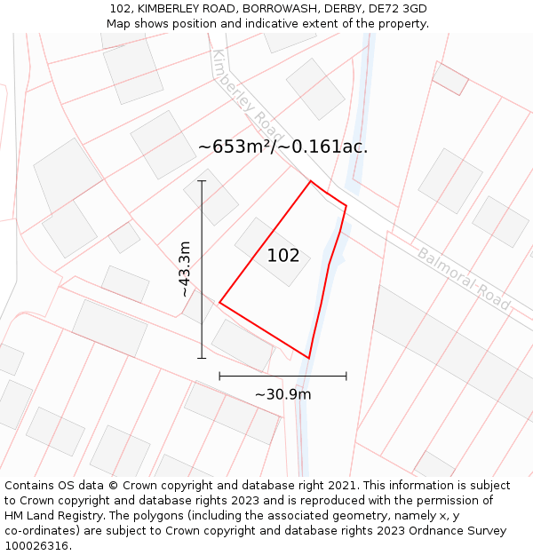 102, KIMBERLEY ROAD, BORROWASH, DERBY, DE72 3GD: Plot and title map