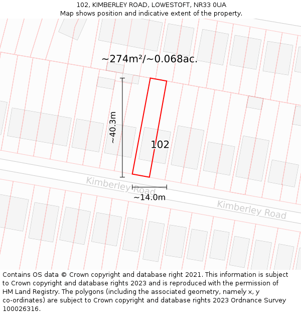 102, KIMBERLEY ROAD, LOWESTOFT, NR33 0UA: Plot and title map