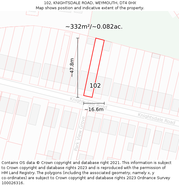 102, KNIGHTSDALE ROAD, WEYMOUTH, DT4 0HX: Plot and title map