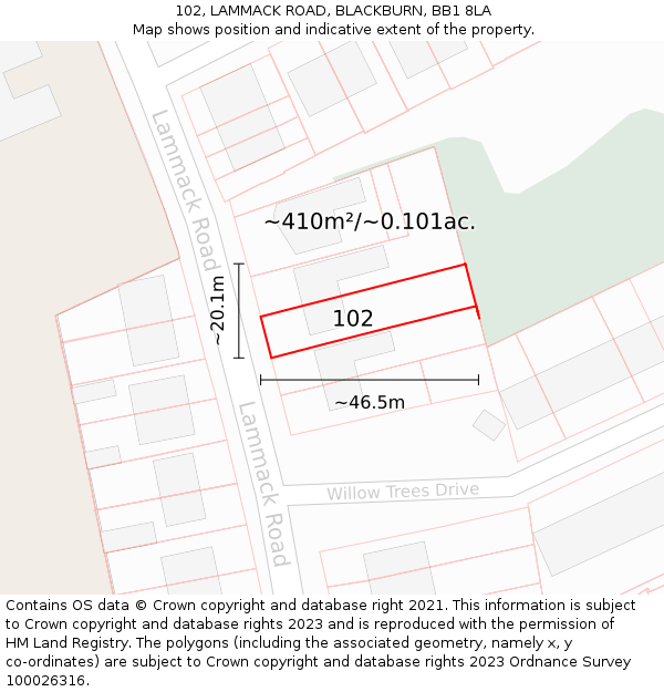 102, LAMMACK ROAD, BLACKBURN, BB1 8LA: Plot and title map