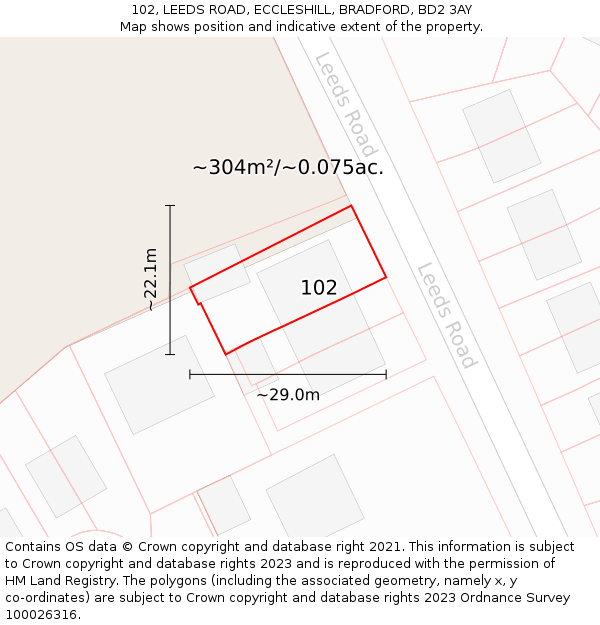 102, LEEDS ROAD, ECCLESHILL, BRADFORD, BD2 3AY: Plot and title map