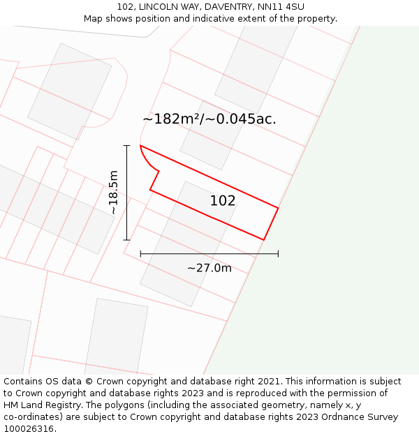 102, LINCOLN WAY, DAVENTRY, NN11 4SU: Plot and title map