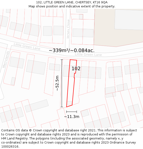 102, LITTLE GREEN LANE, CHERTSEY, KT16 9QA: Plot and title map