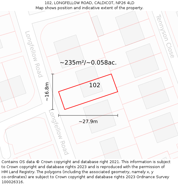 102, LONGFELLOW ROAD, CALDICOT, NP26 4LD: Plot and title map