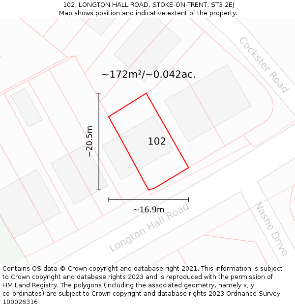 102, LONGTON HALL ROAD, STOKE-ON-TRENT, ST3 2EJ: Plot and title map