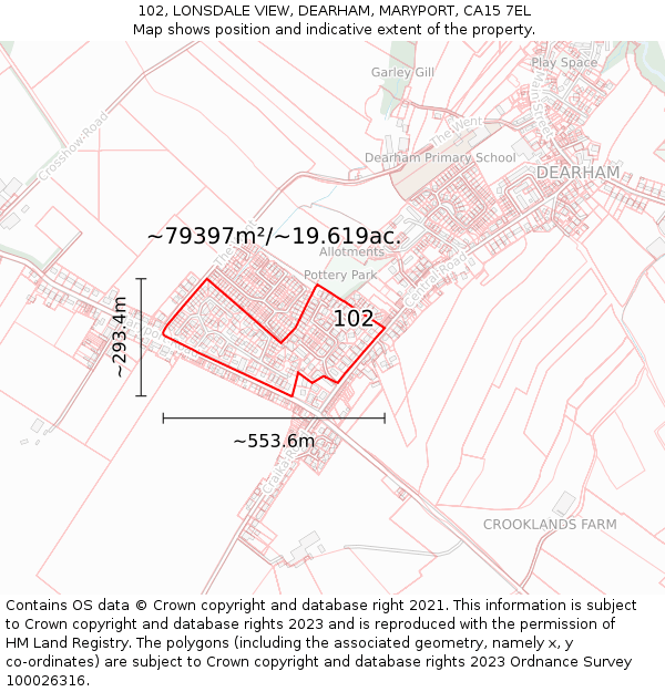 102, LONSDALE VIEW, DEARHAM, MARYPORT, CA15 7EL: Plot and title map