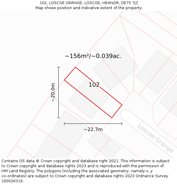 102, LOSCOE GRANGE, LOSCOE, HEANOR, DE75 7JZ: Plot and title map