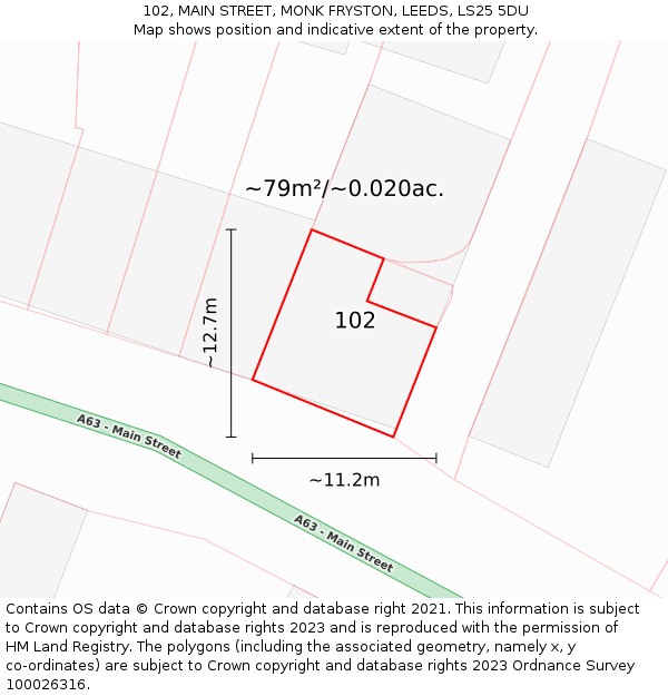 102, MAIN STREET, MONK FRYSTON, LEEDS, LS25 5DU: Plot and title map